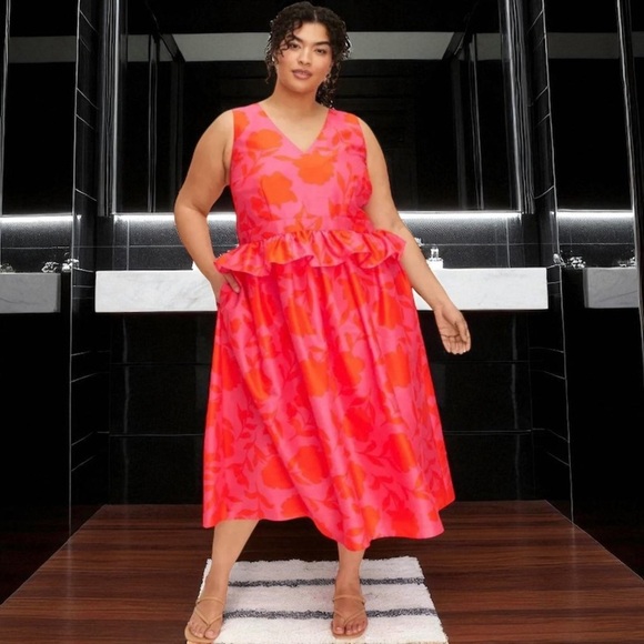 NWT Kate Spade for Target ‘Women’s Classic Rose Peplum Midi Dress’ in “Pink/Red” - Picture 4 of 16